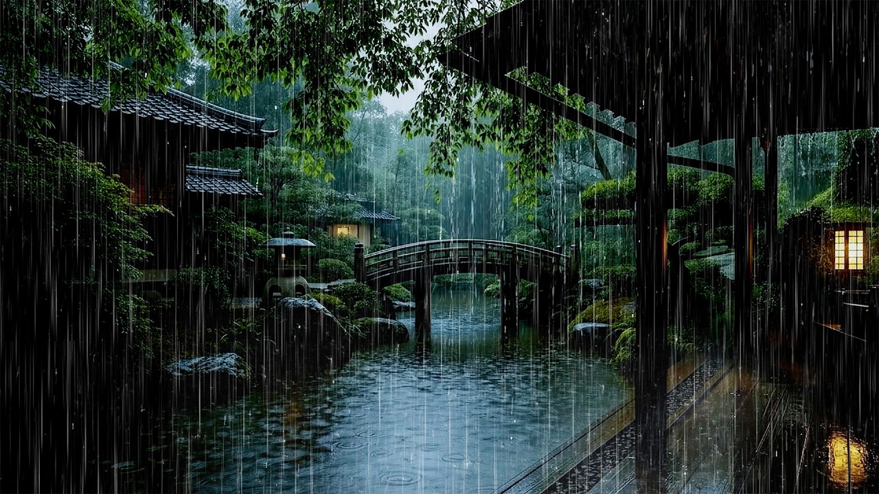 🌧️ Soothing Rain on Garden Pond | Deep Sleep Rain ASMR over Wooden Cabin