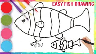 How to Draw a Fish Easy || Fish Drawing and Colouring for kids and beginners