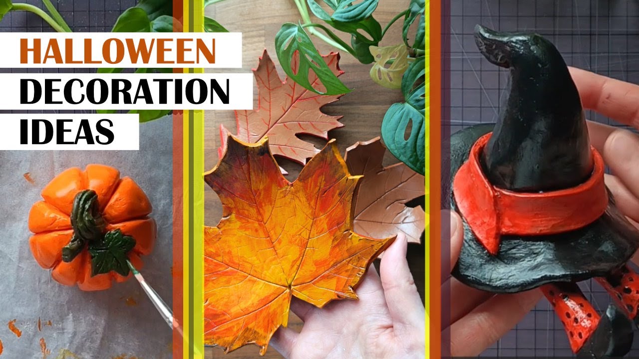 3 Easy Air Dry Clay Halloween Crafts 🎃 | Pumpkin, Leaf & Witch Hat DIY Ideas