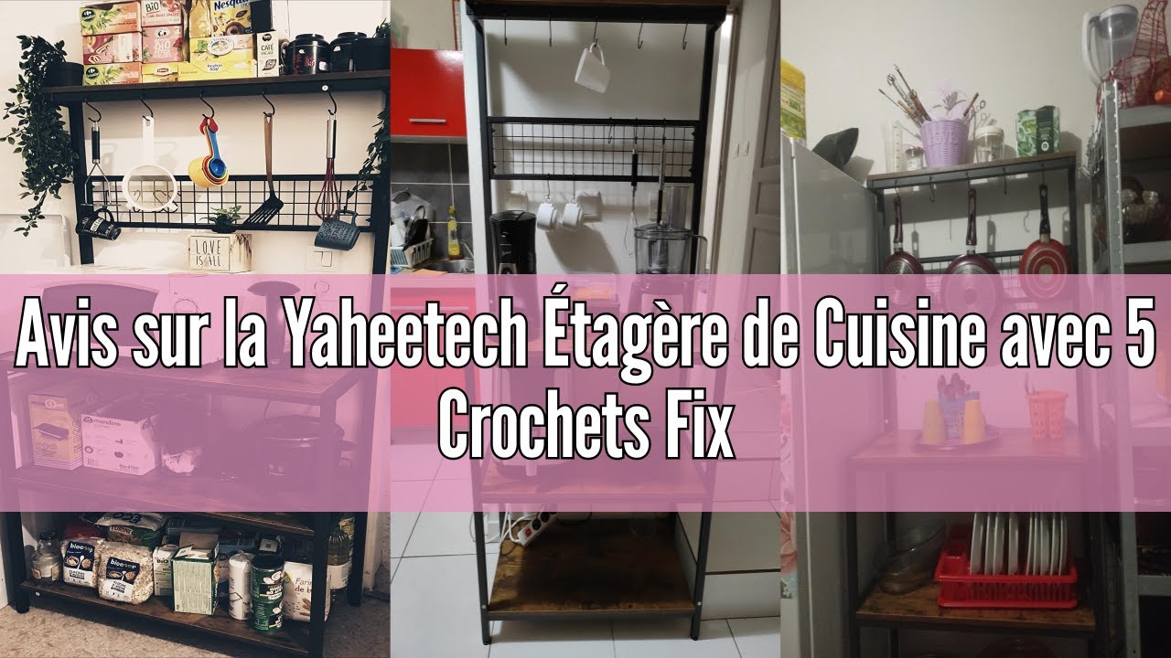 Yaheetech Étagère Cuisine 3 Niveaux Avec 10 Crochets - Support Micro-Ondes Style Industriel Marron Rustique 80x38x170cm