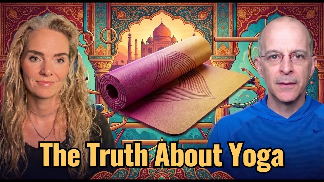 A yoga mat and the host and guest discussing yoga