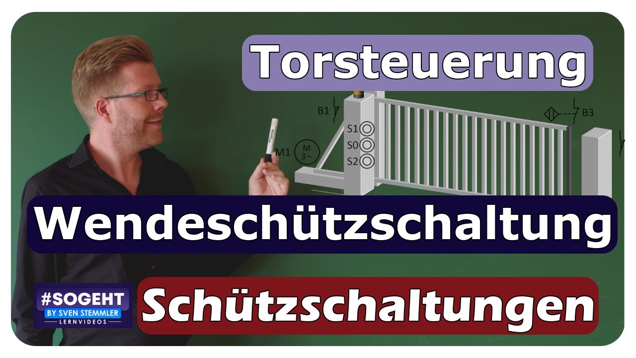 Vorschaubild zum Lernvideo "Torsteuerung: Wendeschützschaltung mit Meldeleuchte und Sicherheitsdruckleiste"