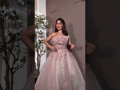 فستان سهرة وردي منفوش مطرز فساتين سهرة فساتين ناعمة فساتين فخمة