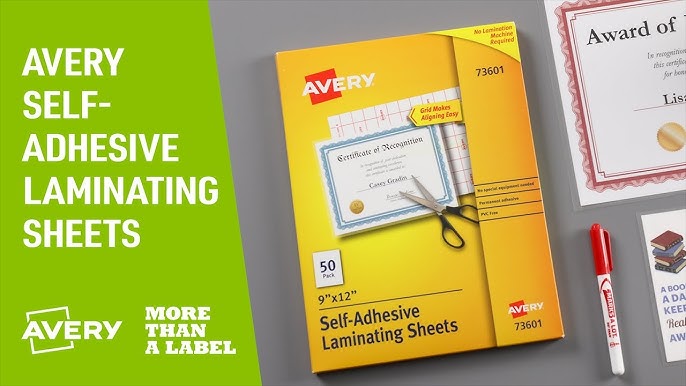 Avery Self-Adhesive Laminating Sheets, 9 x 12, Box of 50
