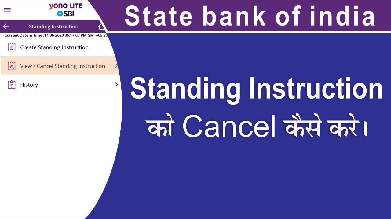 How To Cancel Standing Instruction In State Bank Of India With SBI Yono Lite SBI App YouTube
