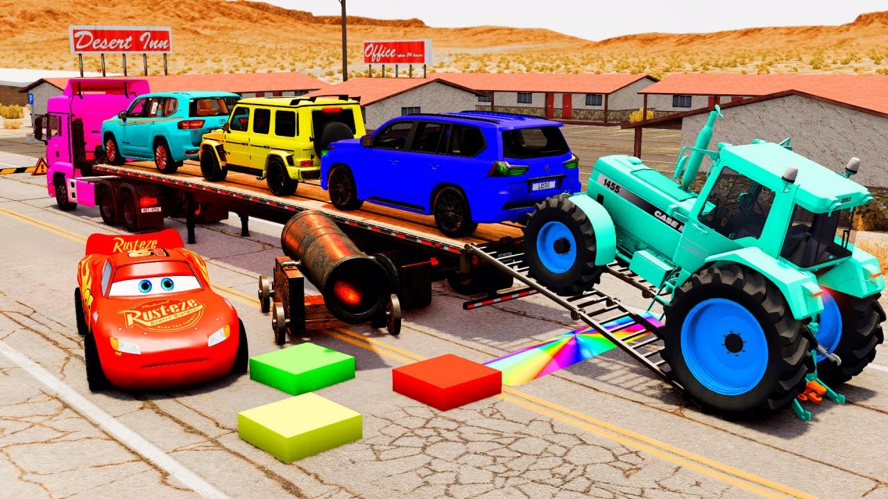 Flatbed Truck McQueen | Transportation with Truck - Pothole vs Car #72 | BeamNG.Drive Gameplay