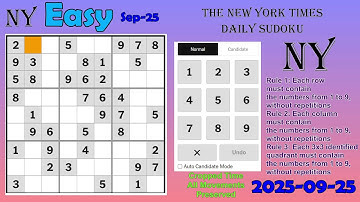 The New York Times Daily Sudoku 2025-09-25 Easy