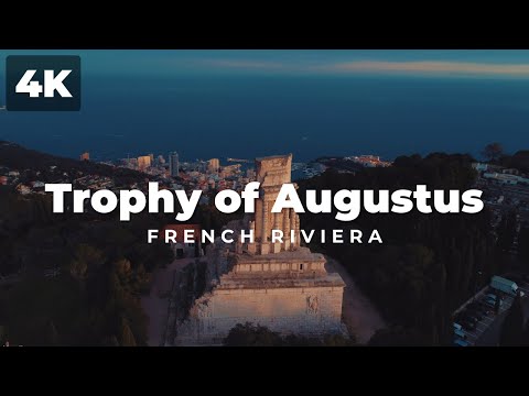 Golden hour on Trophy of Augustus, la Turbie, France - 4K