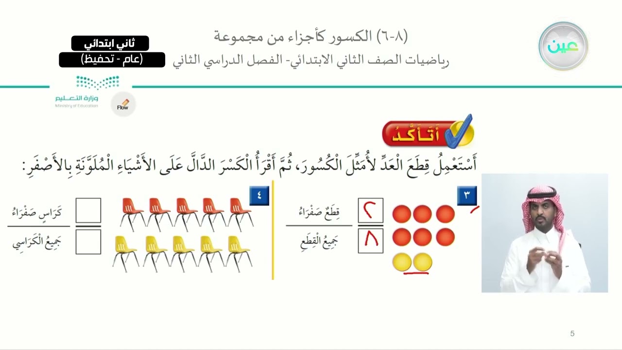 الكسور كأجزاء من مجموعة - الرياضيات - ثاني ابتدائي