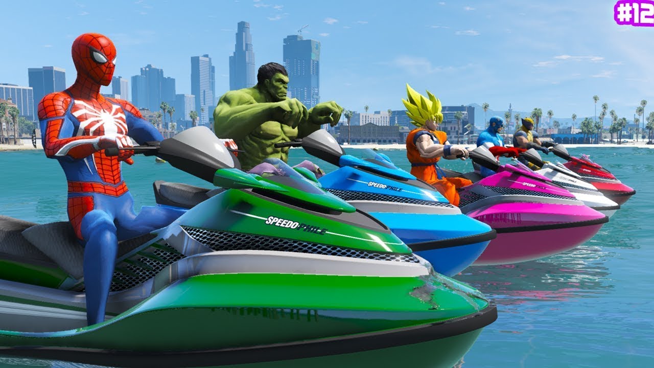 SPIDERMAN & SIREN HEAD vs HULK Jet Ski Water Jump Challenge Competition 