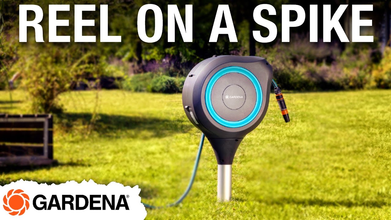 GARDENA Auto Retractable Hose Reel on a Metal Spike 