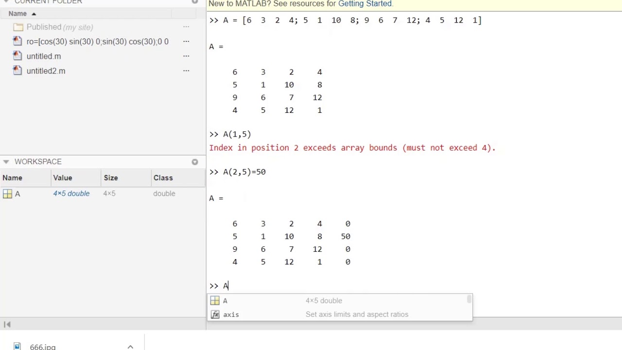 شرح ماتلاب طريقة الوصول لقيم مواقع المصفوفة مع عمليات الحذف والاضافة للمصفوفات(4)