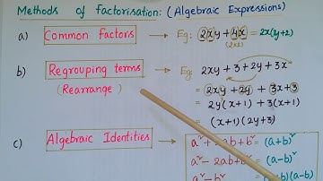 Factorization of Algebraic Expressions by common factors,regrouping terms,using algebraic identities