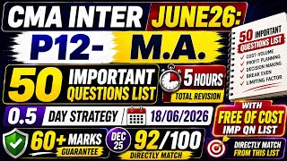 CMA INTER JUNE26 P12: M.A. PAPER ANALYSIS || IMPORTANT QUESTION LIST @free of cost || @Ajyuvi22