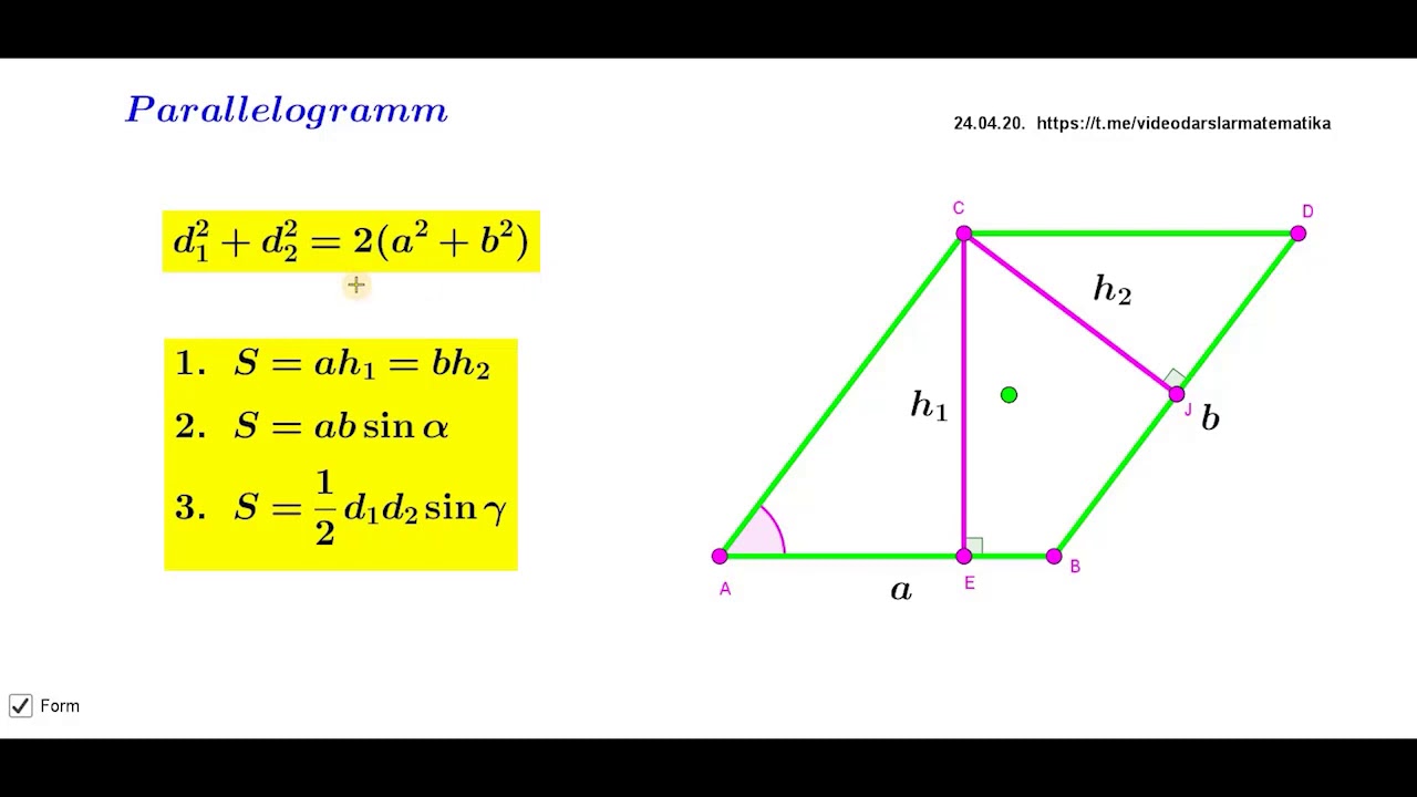 7.1  Parallelogramm xossalari va alomatlari