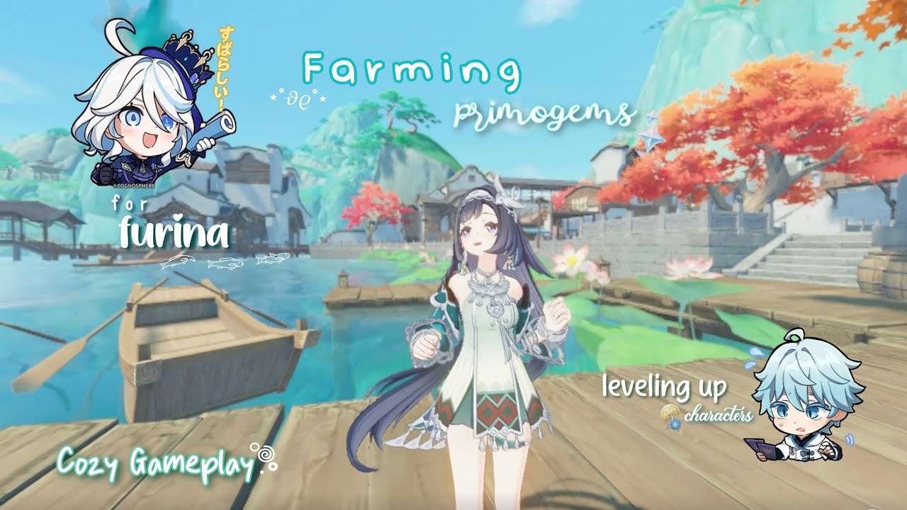 farming primogems for furina! + leveling up characters ˚ ༘ ೀ⋆｡˚ | cozy genshin gameplay
