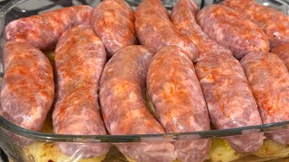 LINGUIÇA DE CHURRASCO ASSADA EM MINUTOS - Assado de linguiça com batatas suculenta e macia 