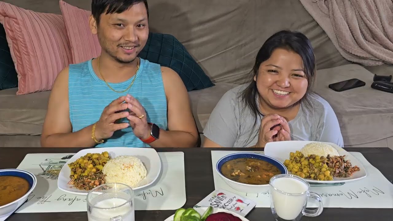 लोकल कुखुराको झोल गुन्द्रुकको अचार मटर आलुको सब्जी Mukbang | arru mix