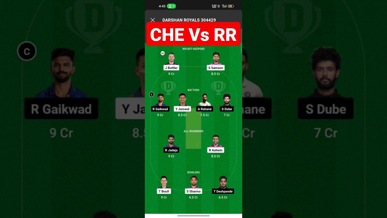 RR Vs CHE Dream11 team today match 