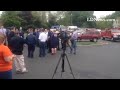 Firefighters gather at Karns in Hershey for Robert Sweigart convoy to his home outside Ephrata.