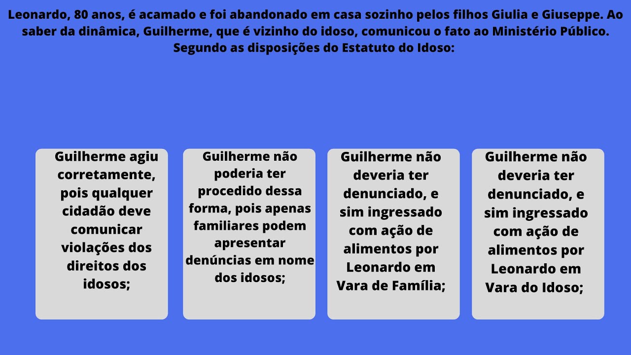 Questões Estatuto da Pessoa Idosa Art 1 ao 7 Lei nº 10.741 de 2003 ...
