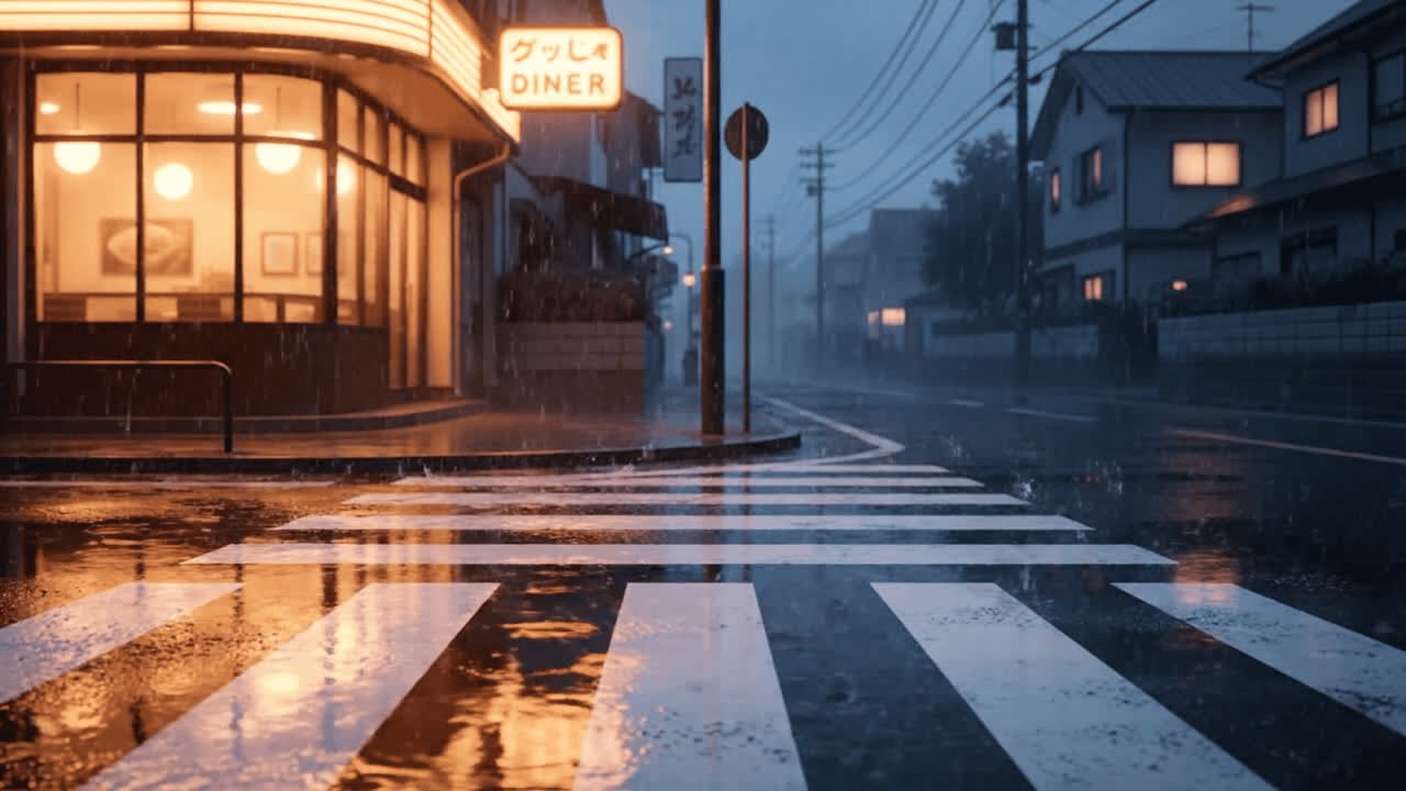 Cozy Rainy Night in Japan ☔ Neon Diner Ambience