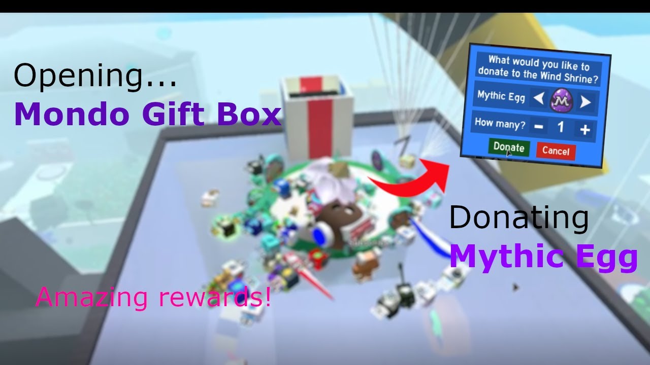 Mondo Gift Box Opened and Donating a Mythic Egg to the Wind Shrine in Roblox Bee Swarm Simulator