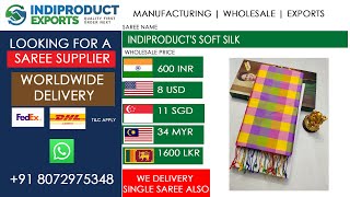 INDIPRODUCT'S SOFT SILK CHECKED SAREES MANUFACTURER & OVERSEAS SUPPLIER | #INDIPRODUCT EXPORTS |
