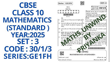 CBSE CLASS 10  SET 3 CODE 30/1/3 SERIES GE1FH 10  MARCH 2025 MATHEMATICS STANDARD PAPER SOLUTION