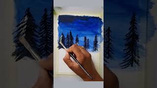 Snowy night painting😍❄️|winter landscape#shorts #painting #winter
