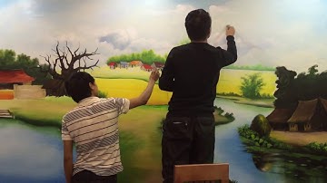 Vẽ tranh tường phong cảnh 3d đồng quê tại Hà Nội lh - Phạm Thái 0908766656