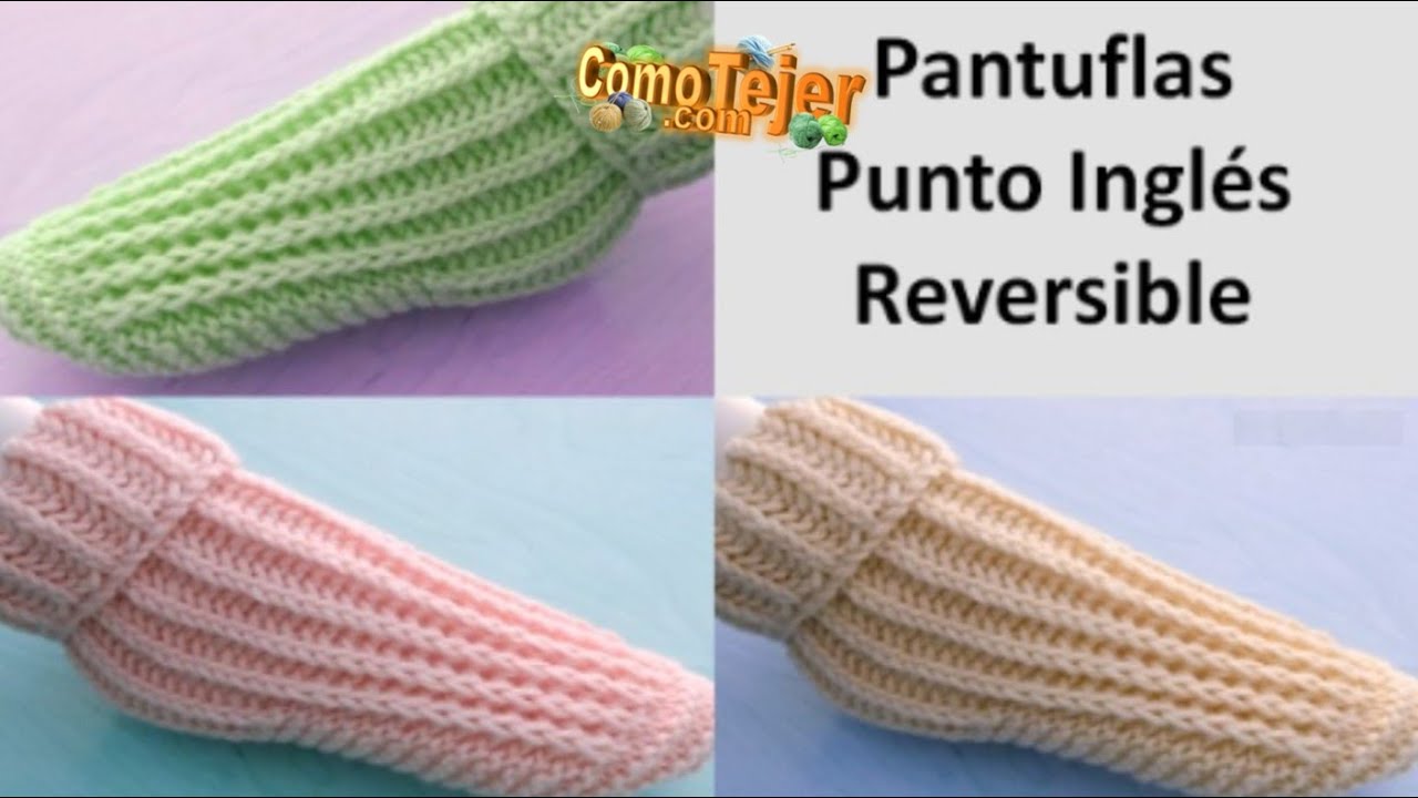 Cómo Tejer Pantuflas Zapatillas Rápidas de Tejer Punto Inglés 2 agujas, palillos, tricot (1008)