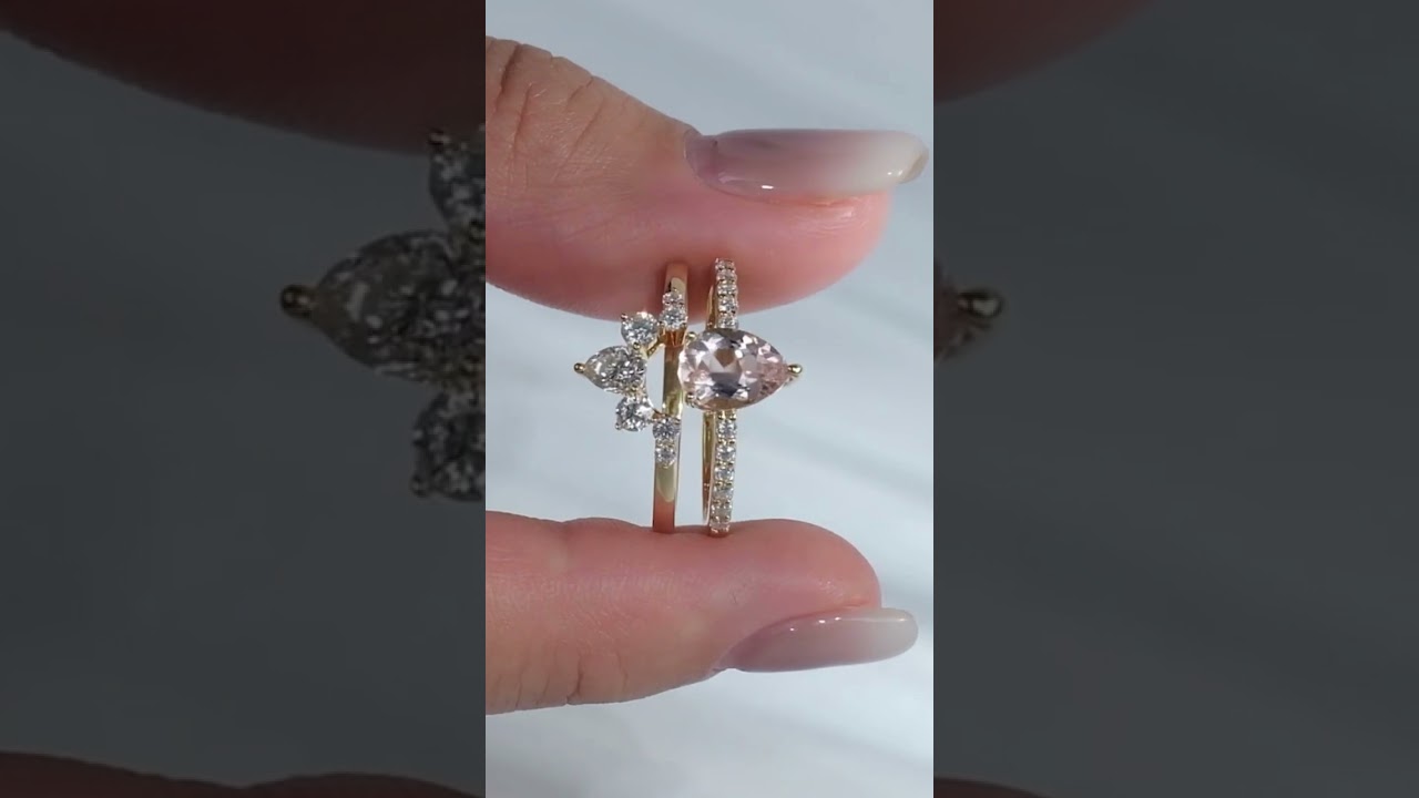 Pink Morganite Engagement Ring Set with Moissanite Wedding Set Pear Shaped | MoissaniteRings.US