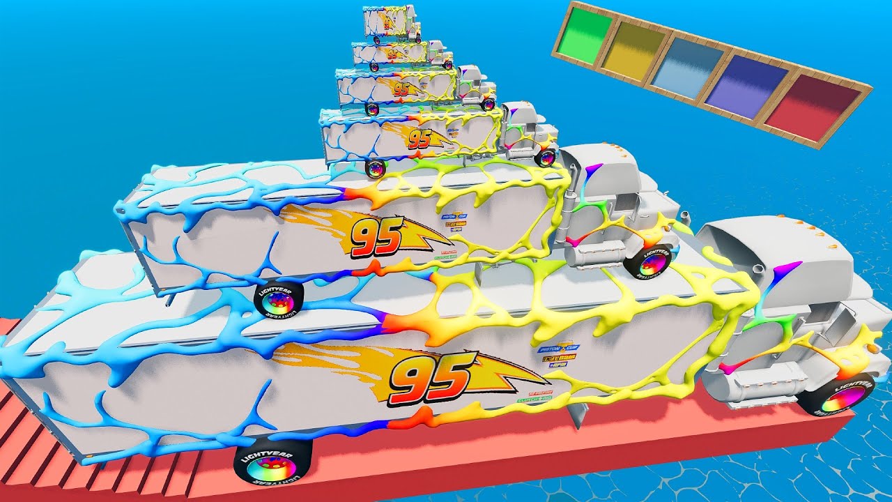 Small Mack Truck on Big Truck Hauler vs Stairs Color with Portal Trap - BeamNG #92