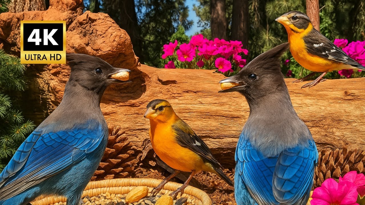 Pet TV for Cats & Dogs - Steller's Jay Steals the Show! - Cat TV