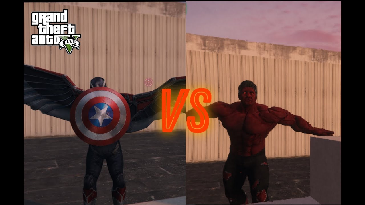 GTA 5 Captain America(falcon) VS Red hulk | Grand theft auto 5 mods | GTA 5 gameplay