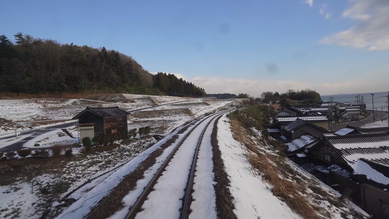 【4K前面展望】雪景色！のと鉄道七尾線　七尾→穴水
