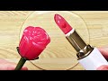 Satisfying Slime Coloring with Makeup! Mixing Clear Lipstick & Rose Lip Gloss into Clear Slime!