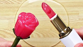 Satisfying Slime Coloring with Makeup! Mixing Clear Lipstick & Rose Lip Gloss into Clear Slime!