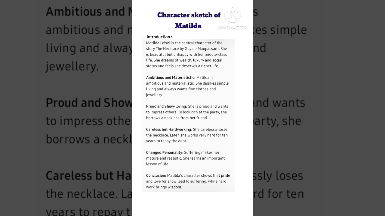 Character sketch of Matilda | 10th class | up board