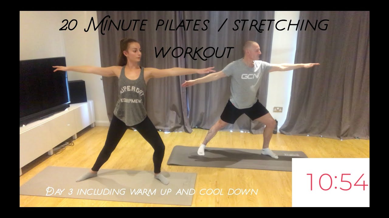 20 MINUTE PILATES / STRETCHING WORKOUT DAY 3 including warm up and