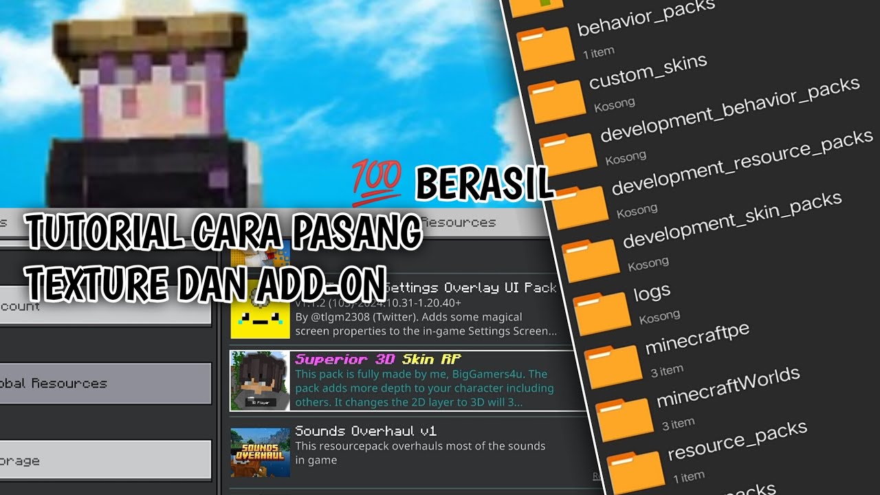Tutorial cara pasang texture dan add-on di Minecraft💯 berhasil - YouTube