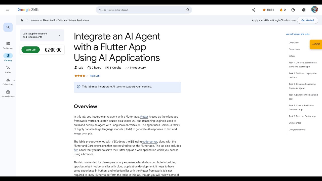 Qwiklabs | Integrate an AI Agent with a Flutter App Using AI ...