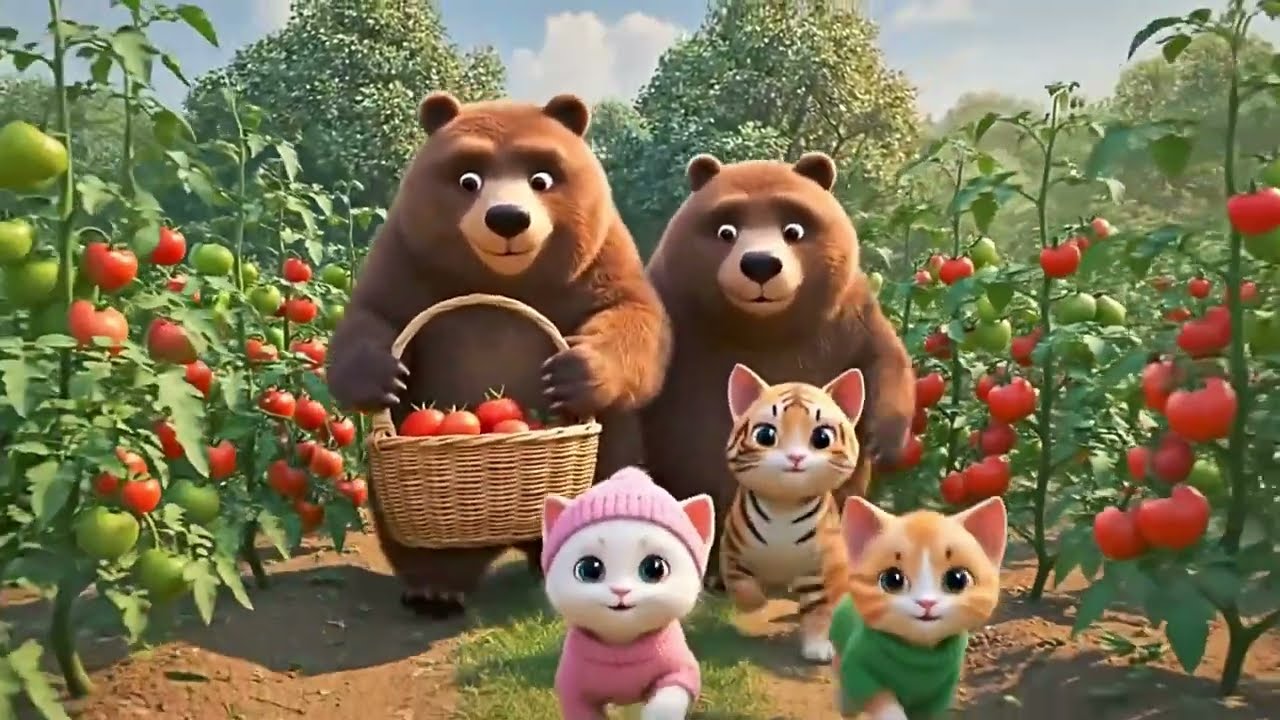 The cat plays in the bear's den. 4k baby small cat