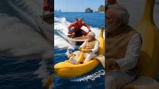 Modi's Banana Boat Crashes... Then He Rides a Whale Away! 🐋🍌 #ModiJi #WhaleRide #BananaBoat