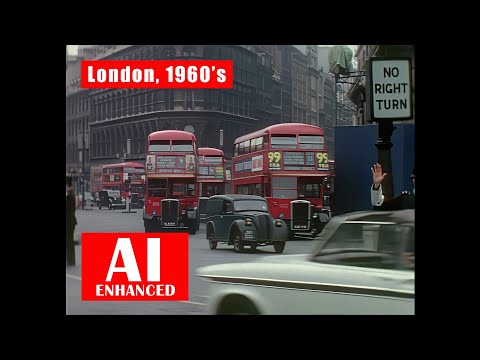 Notting Hill Gate, London, 1970. Street Scenes. AI Enhanced. Colour Documentary Edit. HD