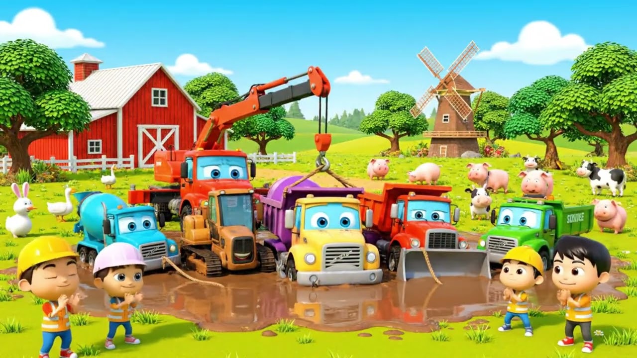 3D Cartoon Trucks and Farm Animals Help Each Other | Fun Kids Rescue Song