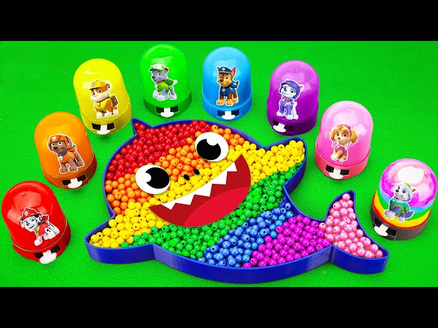 Making Rainbow Baby Shark Bathtub by Mixing Beads in PAW Patrol Slime Coloring | Satisfying ASMR class=