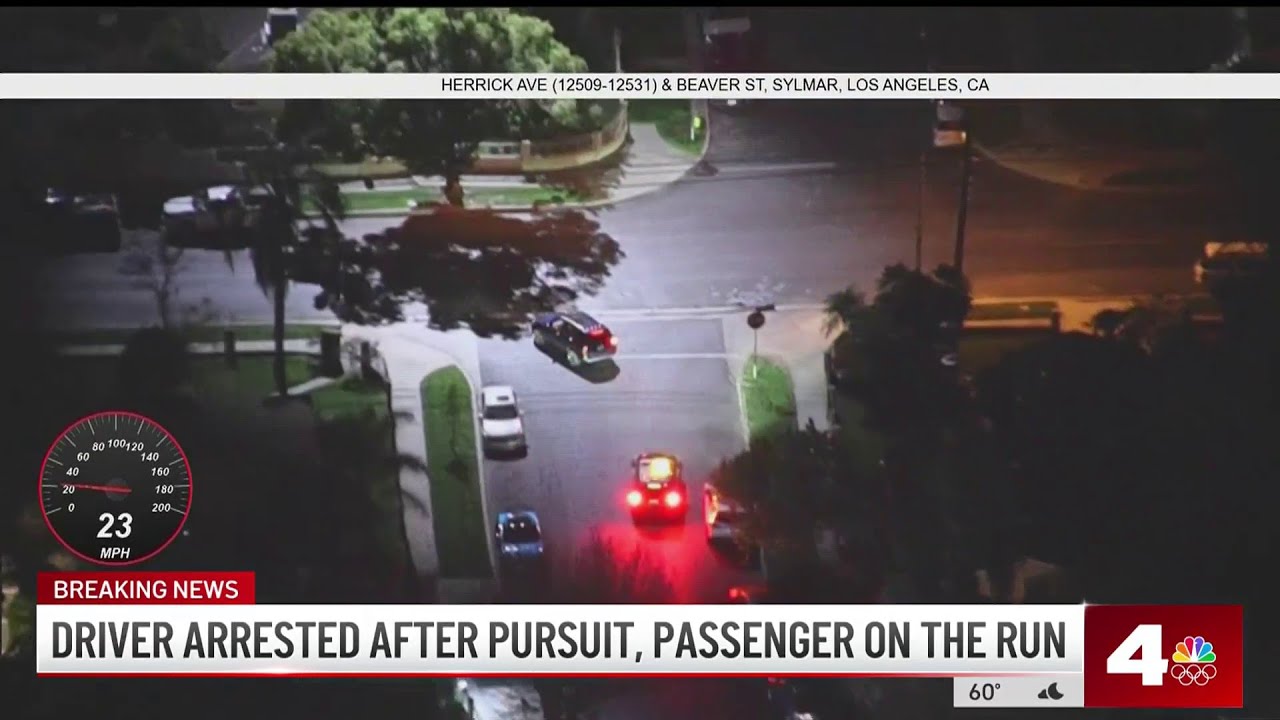 Driver arrested after pursuit, passenger still on the run - YouTube