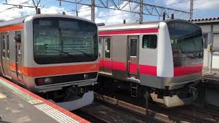 JR京葉線新習志野駅を入線.通過.発車する列車。